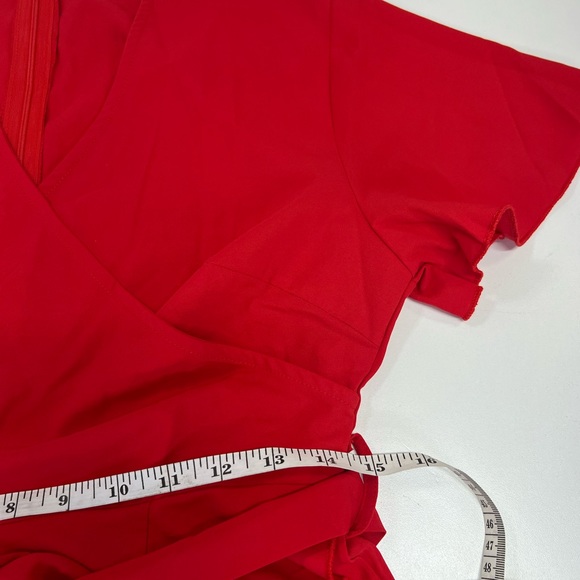 Amazon Red Faux Wrap Sun Dress Short Sleeve Size Small New in Bag - Picture 4 of 14